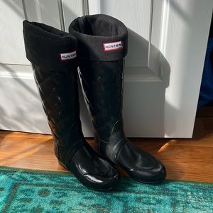 HUNTER QUILTED DIAMOND WELLIES w/SOCKS 37 US 6